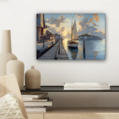 Zeilboot - Zon - Pier - Hout canvas 2cm klein -sfeer6