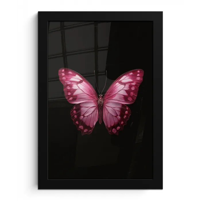 Vlinder - Fuchsia - Grafisch fotolijst zwart zonder passe partout klein -3d