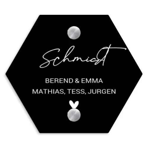 Zwart vlak - Sierlijk Naambord Hexagon klein -3d