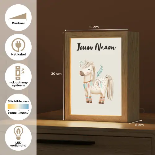 Pony - Lichtbruin - Vlekken - Veren Light Box met kabel (Kinderlampje) klein -USP_NL