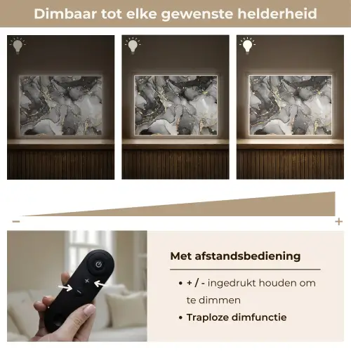 Marmer - Zwart - Goud - Grijs Light Box met batterij (Wandlamp) middel -USP_dimbaarNL