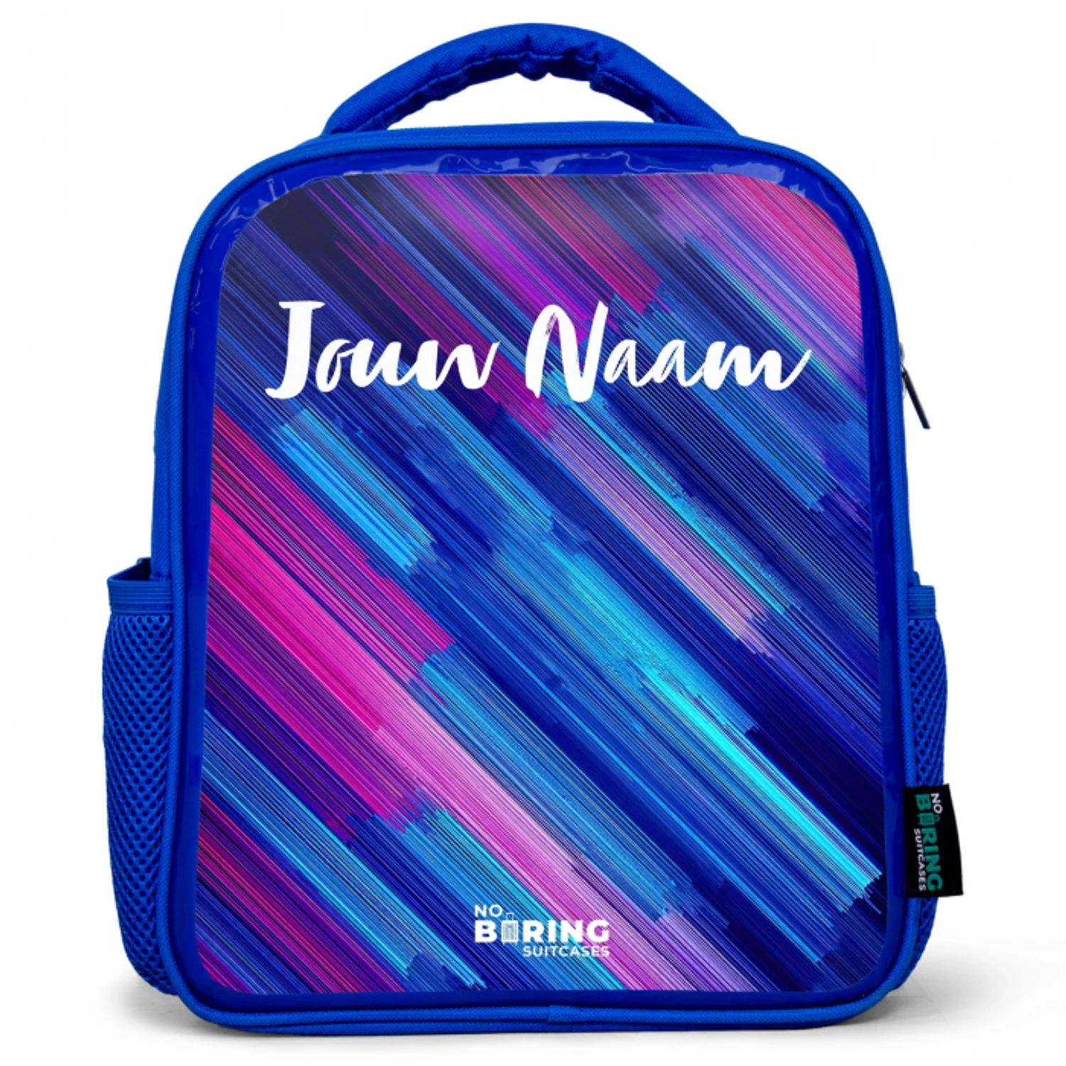Neon - Strepen - Abstract - Blauw - Roze Kinderrugzak - Blauw middel -3d