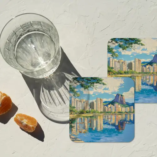 Berg - Skyline - Strand - Water onderzetter kurk middel -sfeer4