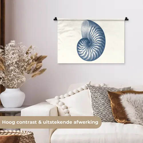 Blauw - Schelp - Spiraal Wandkleed katoen klein -sfeer1