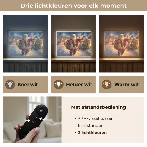 Kerstman - Dorp - Hert - Donker Light Box met batterij (Wandlamp) middel -USP_lichtkleurNL
