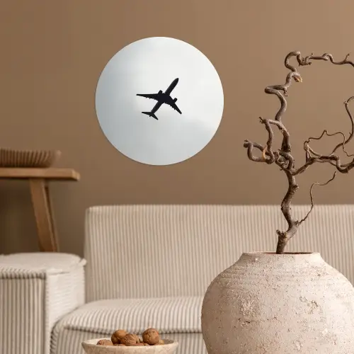Minimalistisch - Silhouet - Zwart - Vliegtuig Wandcirkel behangsticker klein -sfeer1