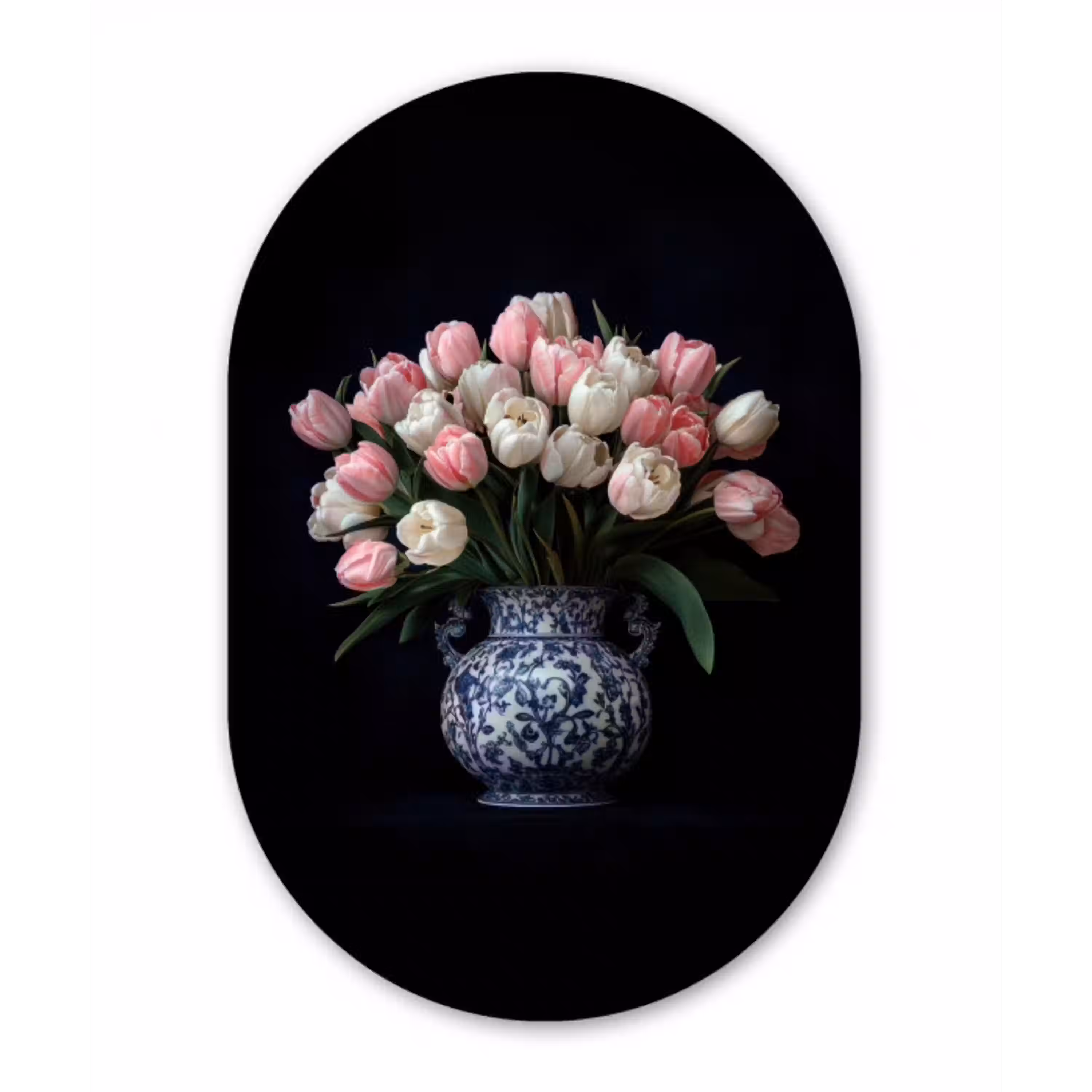 Bloemen - Roze - Tulpen - Vaas Wandcirkel Ovaal Glas middel -3d