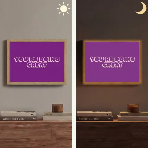 You're doing great - Paars - Bubble letters Light Box met batterij (Wandlamp) middel -sfeer3
