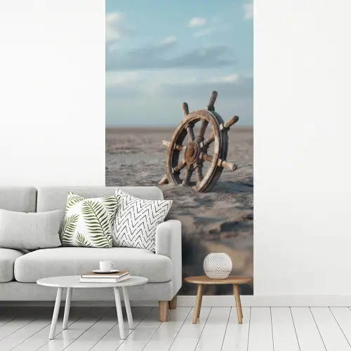 Scheepsstuur - Hout - Bruin - Zand fotobehang vinyl groot -woonkamer