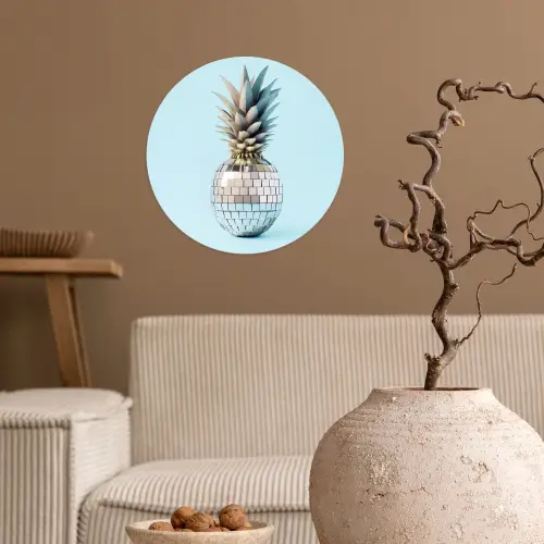 Blauw - Ananas - Disco - Discobal Wandcirkel behangsticker klein -sfeer1