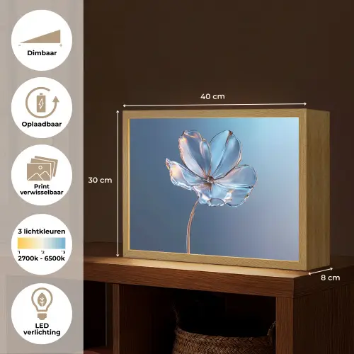 Blauw - Bloem - Glazen - Sierlijk Light Box met batterij (Wandlamp) middel -USP_websiteoverzichtNL