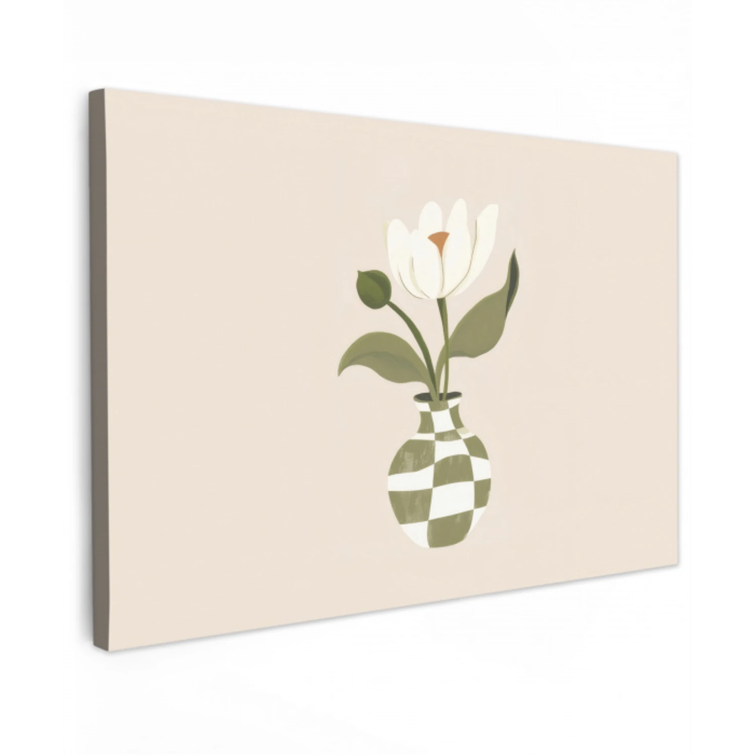 Vaas - Geruit - Bloem - Groen Tuinposter op houten frame 2 cm dik klein -3d