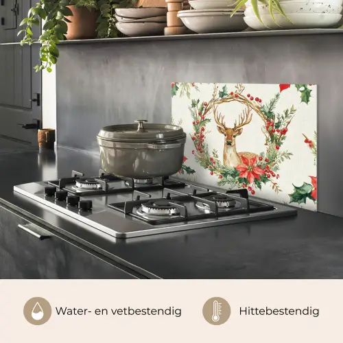 Kerstkrans - Hert - Hulst - Rood keuken achterwand spatscherm klein -usp_NL