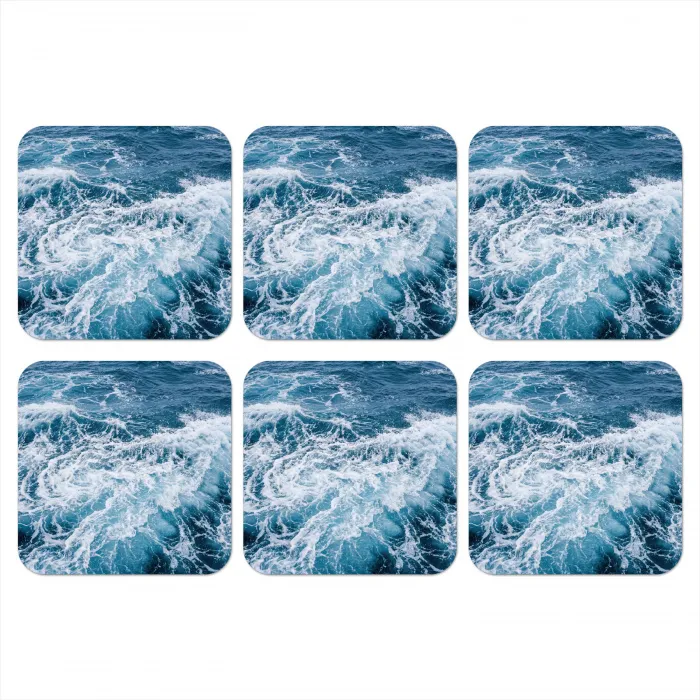 Golven - Oceaan - Blauw onderzetter kurk middel -3d