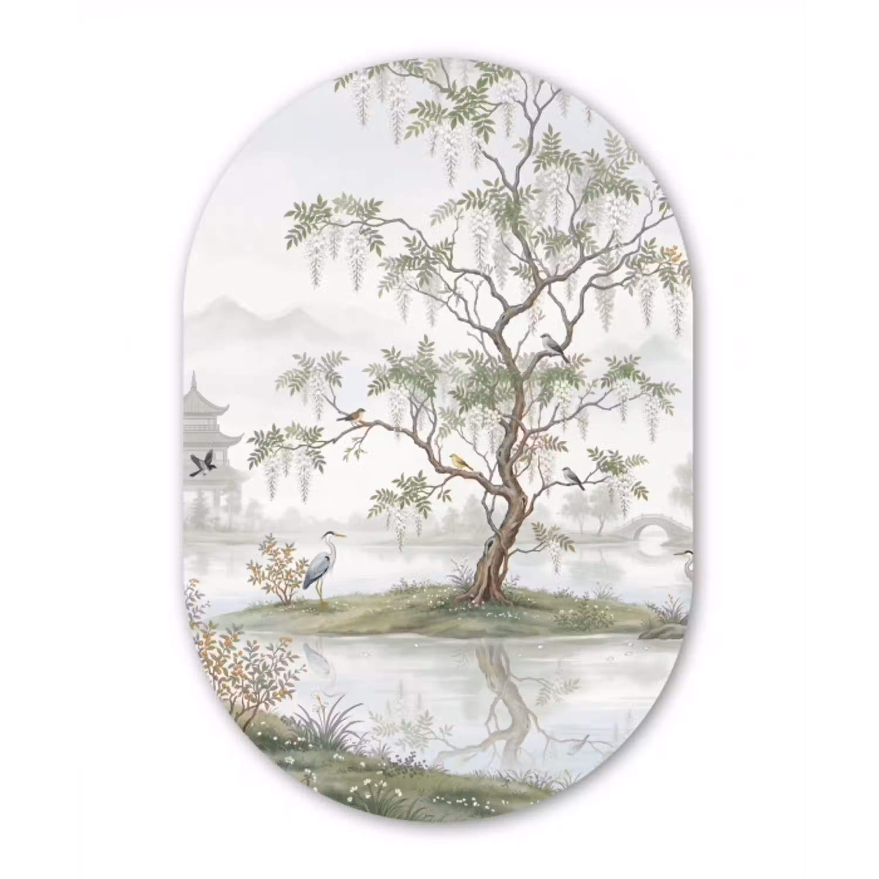 Reiger - Landschap - Groen Wandcirkel Ovaal Aluminium middel -3d