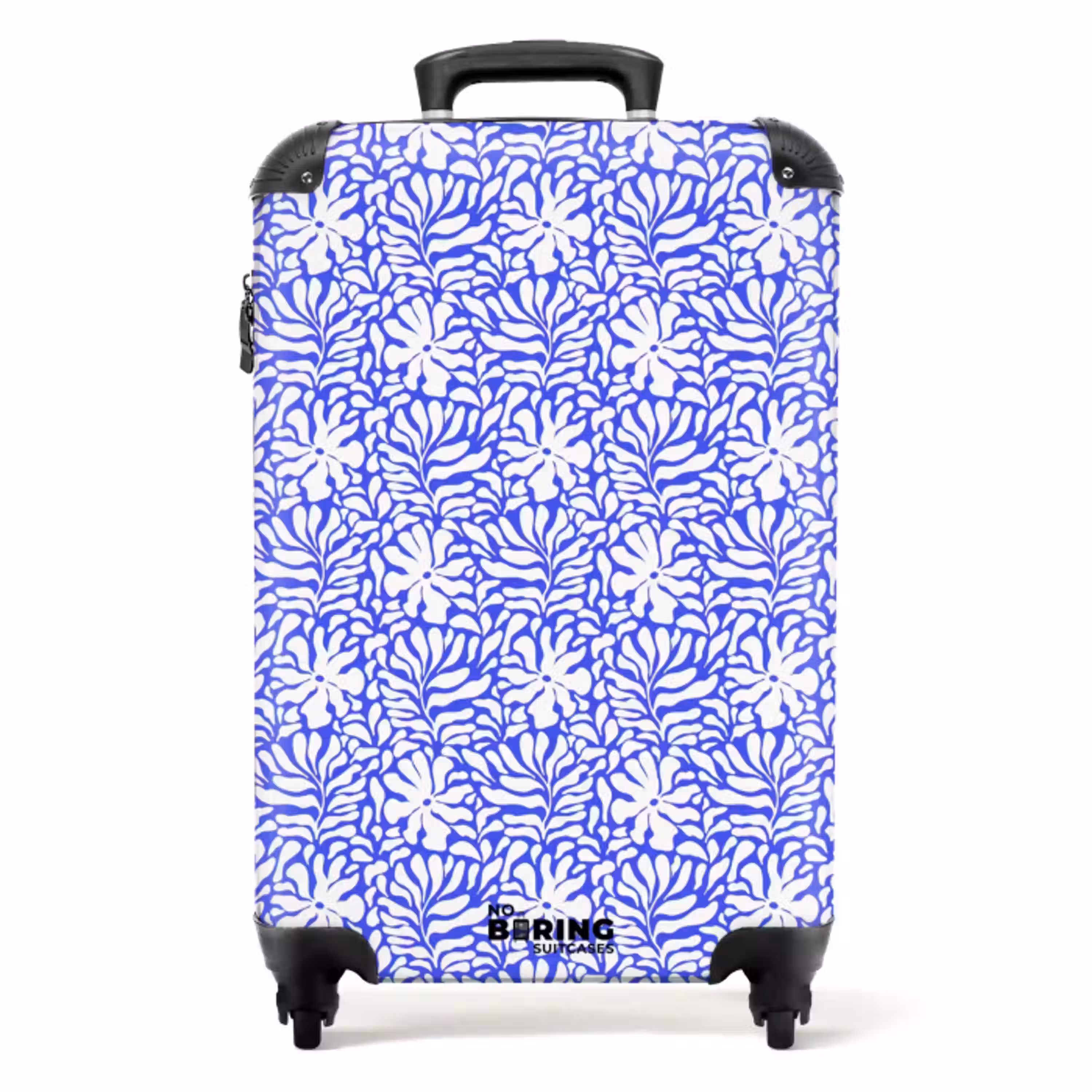 Bloemen en bladeren op blauwe achtergrond NBS - Handbagage koffer - Volwassenen Unisex middel -productfoto_recht