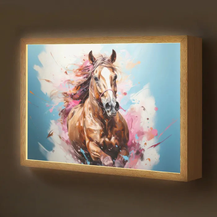 Paard - Meisjes - Blauw - Roze Light Box met batterij (Wandlamp kind) middel -z3d_website
