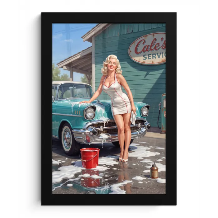 Auto - Vrouw - Groen fotolijst zwart zonder passe partout klein -3d
