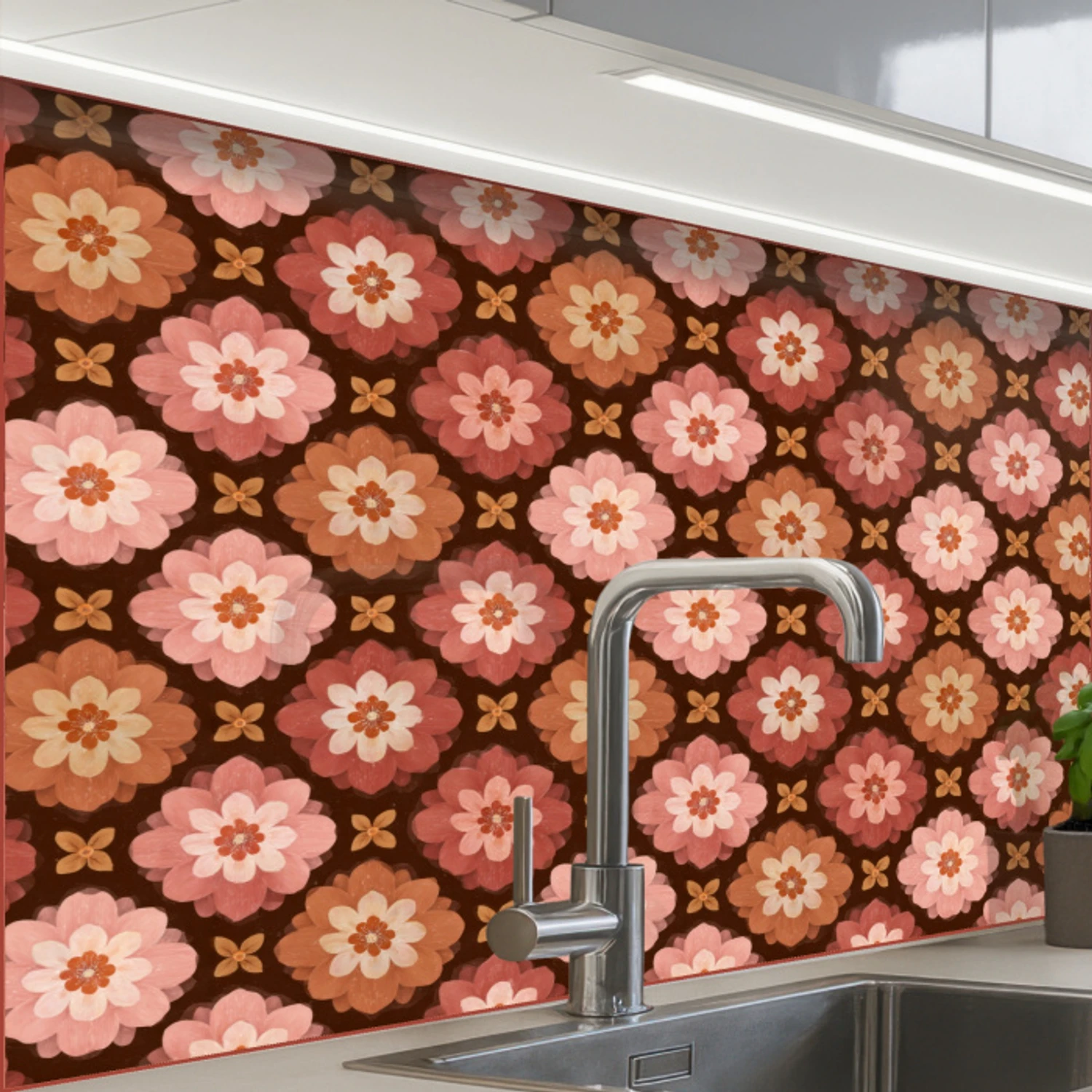 Geometrisch - Bloemen - Kleurrijk keuken achterwand 2 middel 865 -zzzz3d_schuin