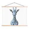 Giraffe - Delfts blauw - Dieren - Minimalistisch textielposter latten blank klein -3d
