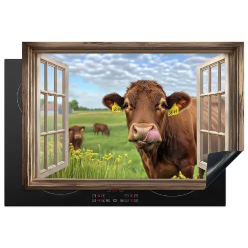 Doorkijk - Koe - Weiland - Landschap - Dieren Inductie beschermer vinyl 3mm klein -3d