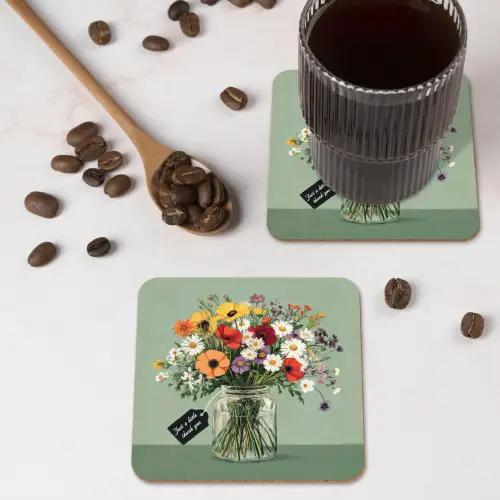 Bloemen - Vaas - Kaartje onderzetter kurk middel -sfeer2