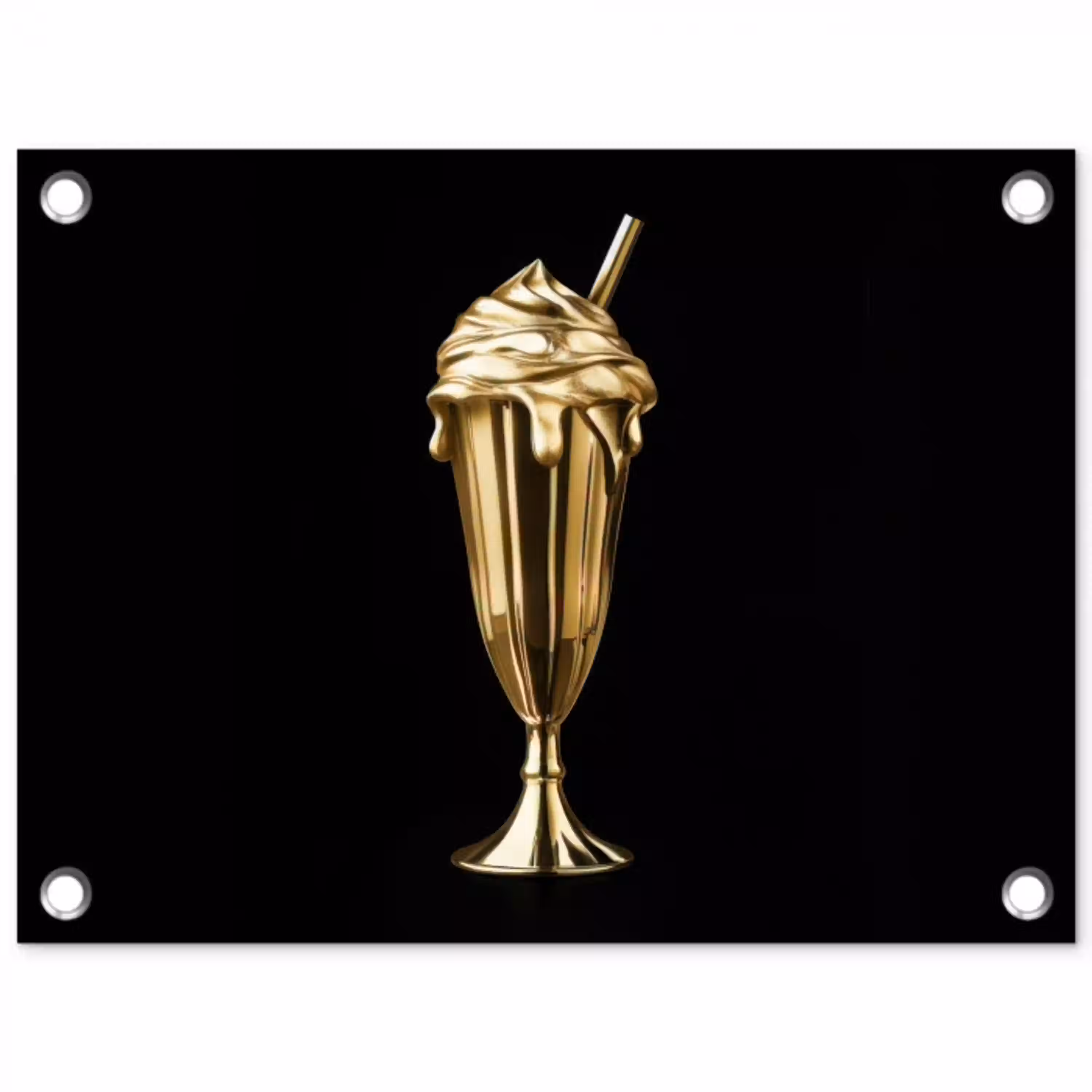 Milkshake - Goud - Drinken - Zwart tuinposter los doek klein -3d