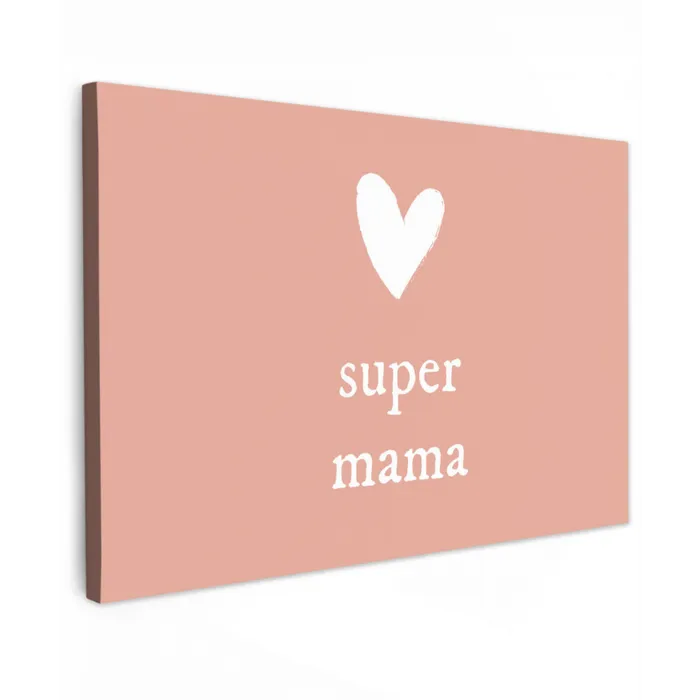 Presentje voor Moederdag super mama lichtroze/wit canvas 2cm klein -z3d
