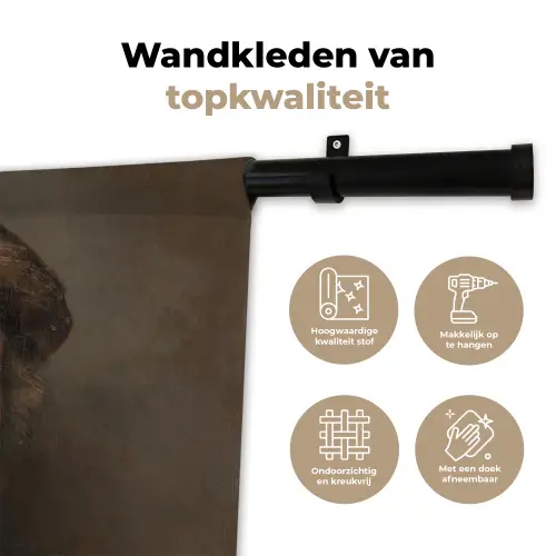 Zelfportret - Schilderij van Rembrandt van Rijn Wandkleed katoen klein -sfeer2