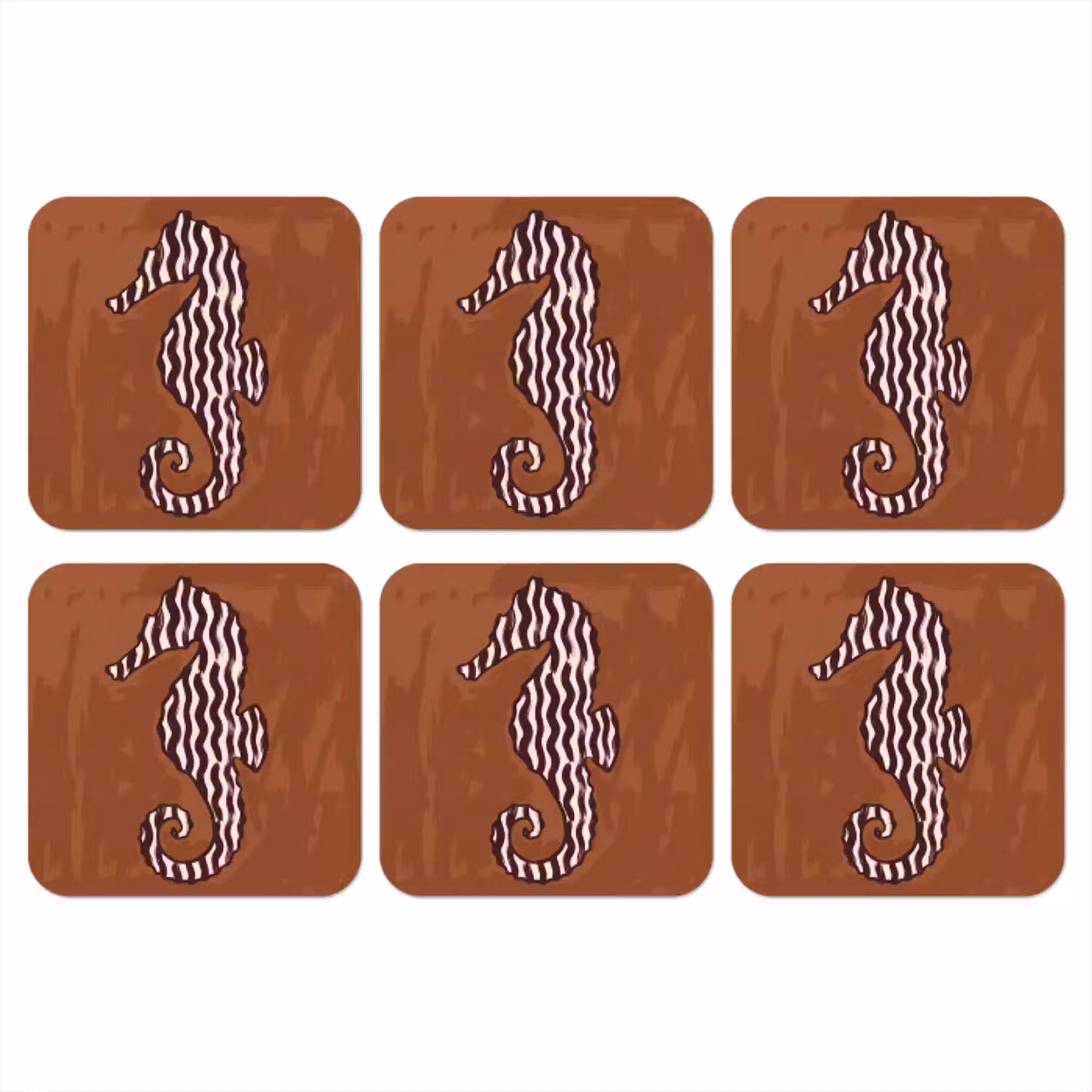 Dieren - Zeepaardje - Abstract - Bruin - Strepen onderzetter kurk middel -3d