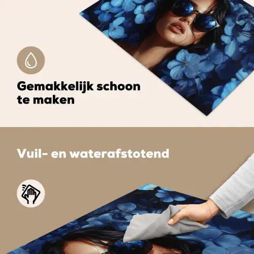 Vrouw - Blauw - Bloemen - Vlinders - Natuur Inductie beschemer met haakjes klein -ky-schoon-nl