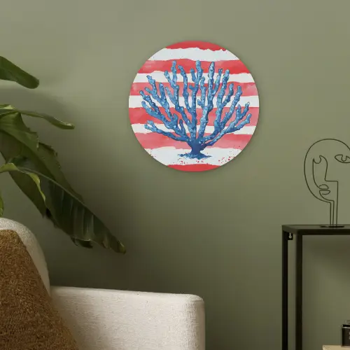 Koraal - Verfstructuur - Rood - Blauw Akoestische PET Vilt - Rond klein -sfeer2