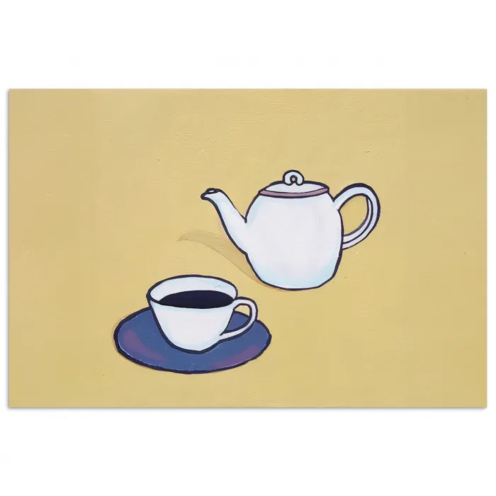 Theepot - Kopje - Beige - Illustratie poster papier klein -3d