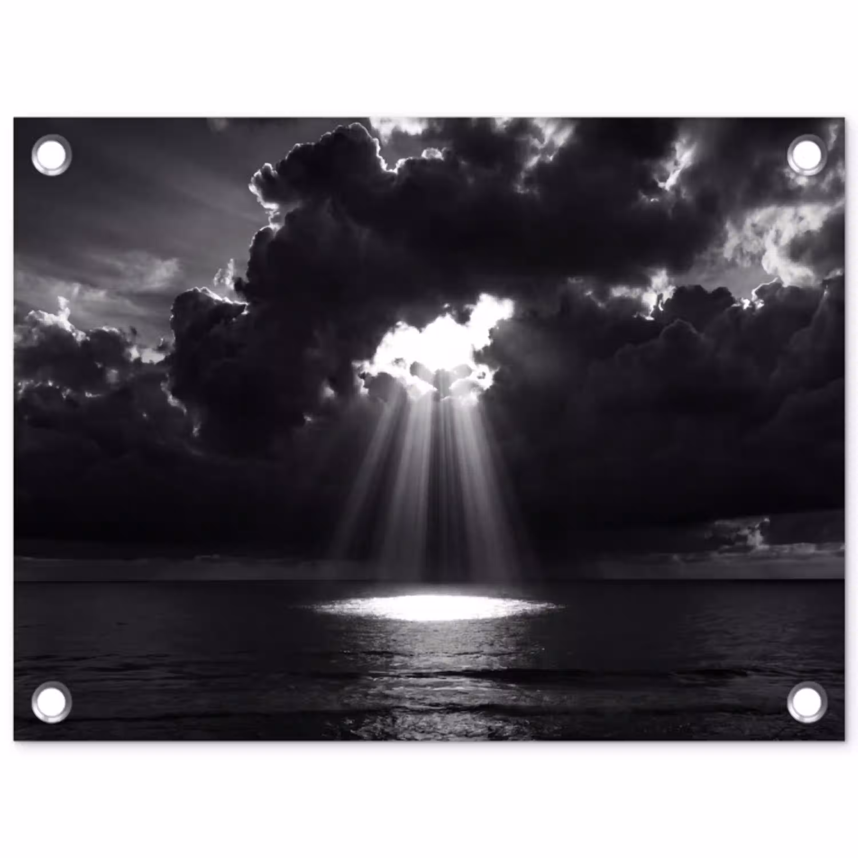 Licht - Wolken - Zee - Zwart-wit - Natuur tuinposter los doek klein -3d