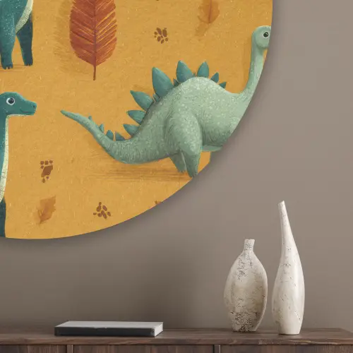 Dinosaurussen - Stekels - Herfstbladeren - Bruin Akoestische PET Vilt - Rond klein -sfeer5_closeup