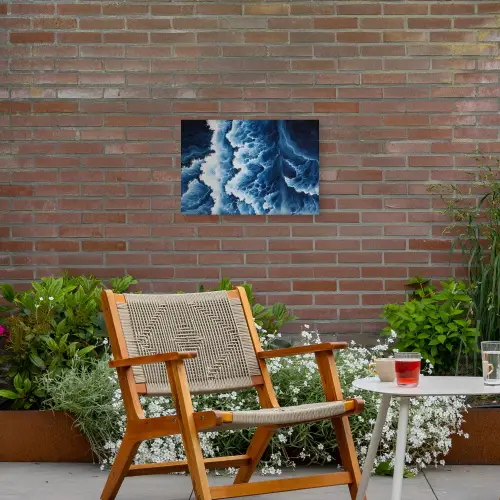 Golven - Blauw - Schuim Tuinposter op houten frame 2 cm dik klein -sfeer3