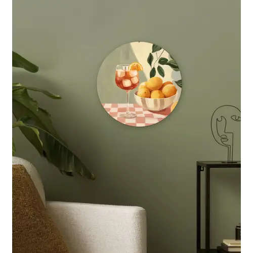 Citroenen - Glas - Tafelkleed - Geblokt Wandcirkel plexiglas klein -sfeer3