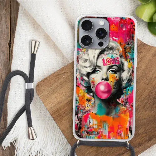 Vrouw - Kauwgom - Graffiti - Neonkleuren Hoesje iPhone 16 Pro Max met koord klein -sfeer4