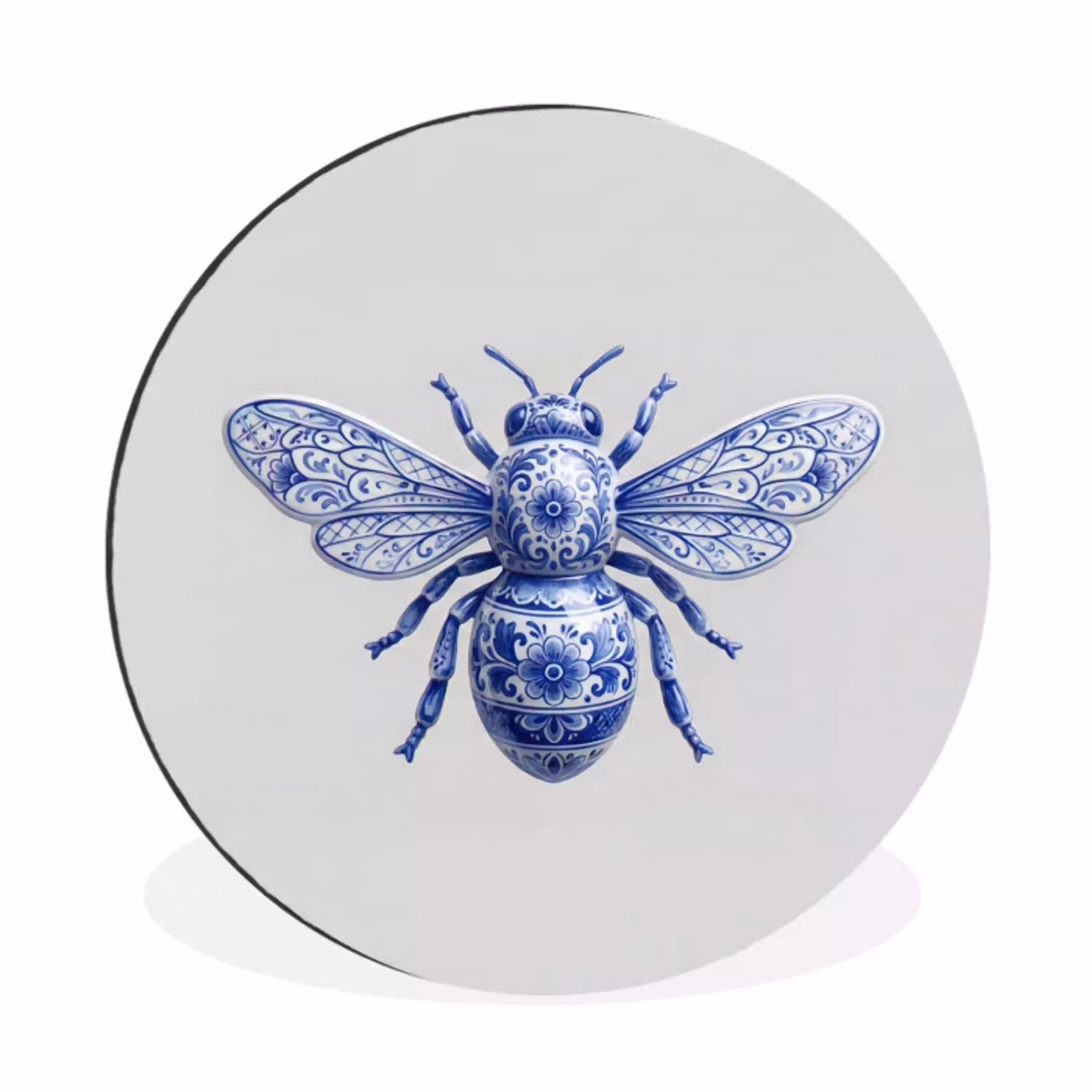 Bij - Modern - Delfts - Blauw Wandcirkel aluminium klein -3d