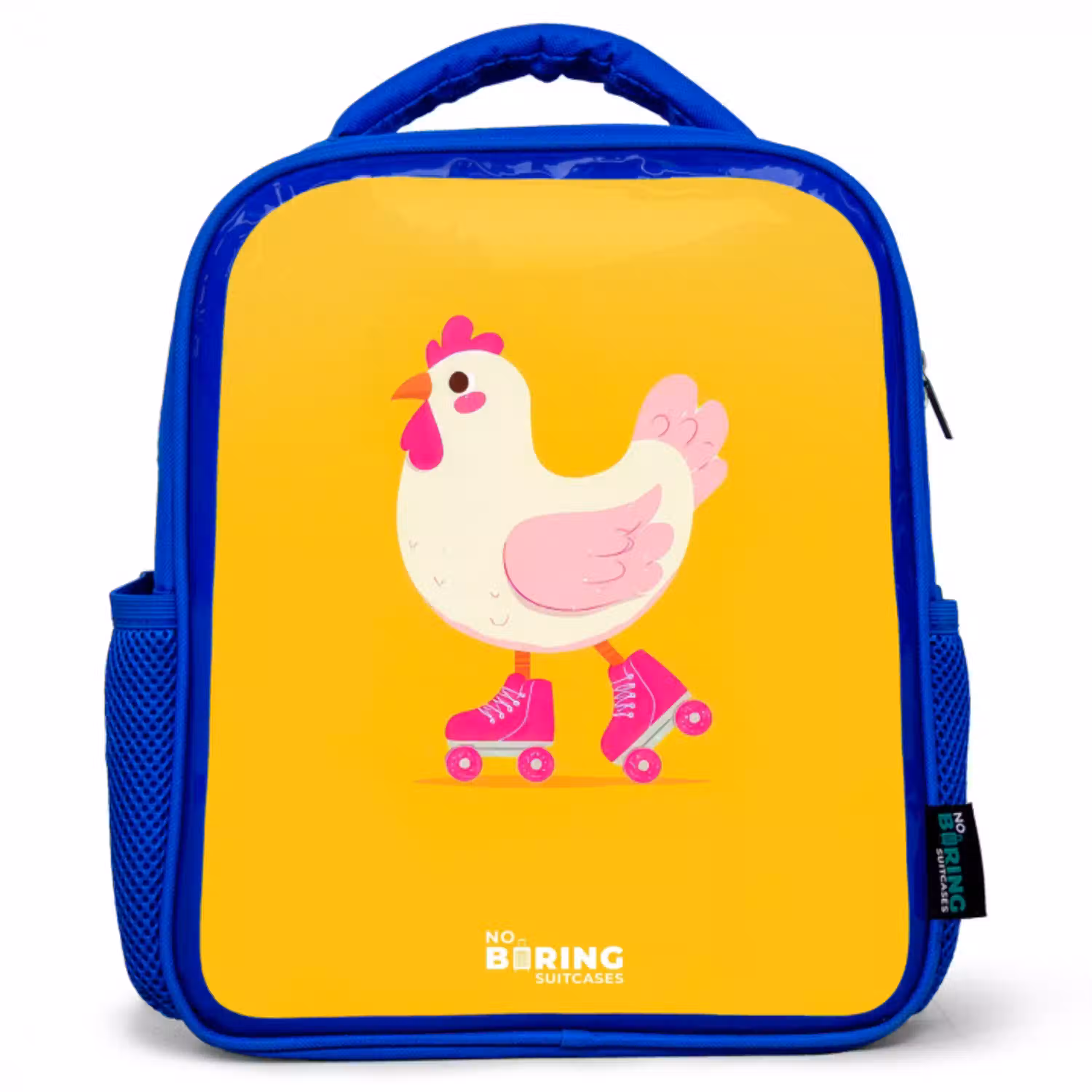 Kip - Rolschaatsen - Geel Kinderrugzak - Blauw middel -3d