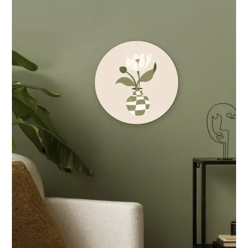Vaas - Geruit - Bloem - Groen Wandcirkel kunststof plaat 5mm dik klein -sfeer3