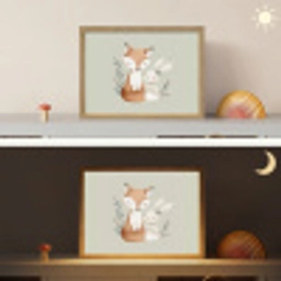 Illustratie - Vos - Konijn - Bladeren Light Box met batterij (Wandlamp kind) middel -sfeer3_kind