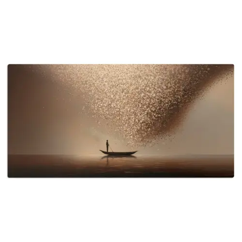 Bootje - Blaadjes - Goud - Water Muismat XXL klein -3d_leeg