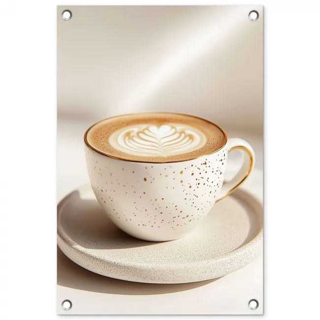 Cappuccino - Schuim - Schotel - Beige tuinposter los doek klein -3d