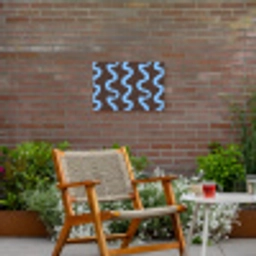 Kronkelende lijnen - Blauw - Bruin - Minimalistisch Tuinposter op houten frame 2 cm dik klein 845 -sfeer3