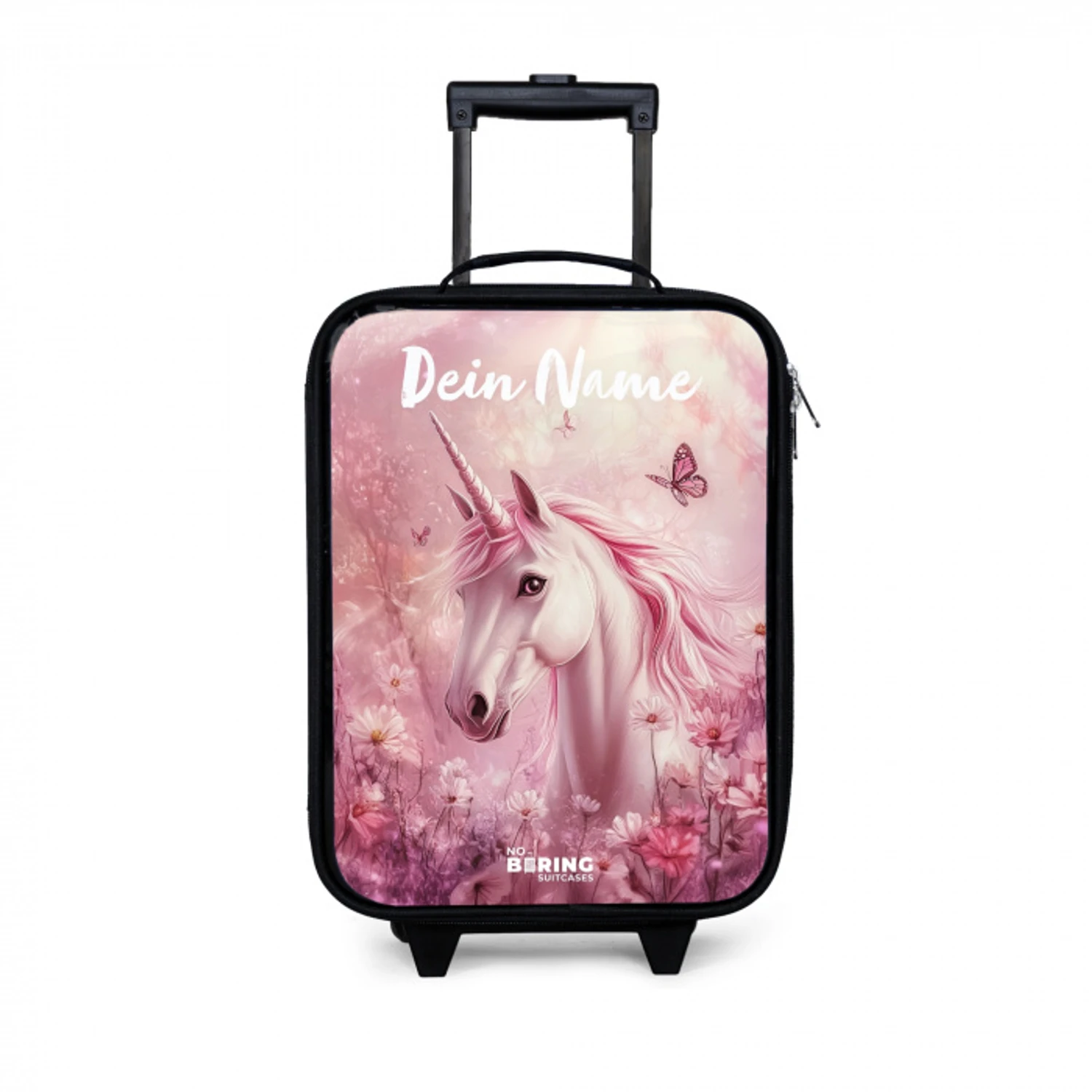 Eenhoorn - Roze - Vlinder - Bloemen Kinderkoffer - Zwart klein -3d