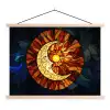 Mozaïek - Glas - Maan - Donkerblauw textielposter latten blank klein -3d