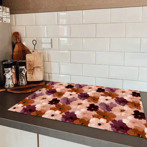 Bloemen - Abstract - Aardetinten Inductie beschermer vinyl 3mm klein 276 -sfeer3