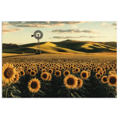 Zonnebloem - Veld - Windmolen poster papier klein -3d