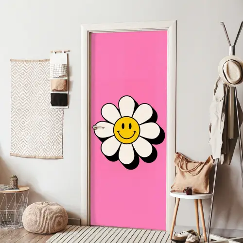 Smiley - Bloem - Roze deurposter klein -sfeer6